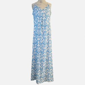 Made with Love NWT V-Neck Maxi Dress Cool Blue and White Design Cover Up…